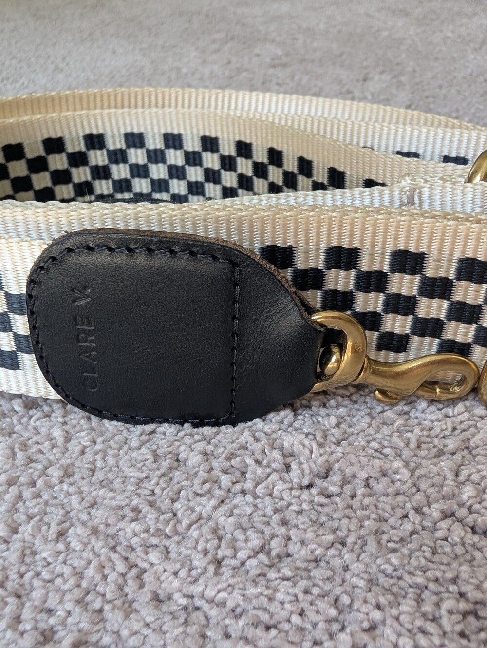 Clare V Adjustable Crossbody Strap Black Checker - Picture 6 of 6